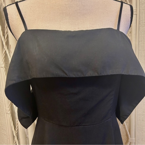 J.O.A. Dress Black Off the Shoulder Ruffle Front LBD Fit and Flare size Medium - Picture 4 of 16